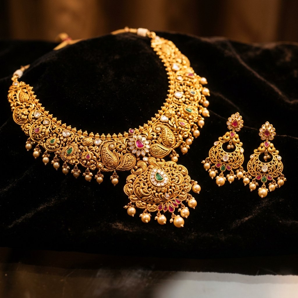 Handcrafted Gold Bridal Necklace Set